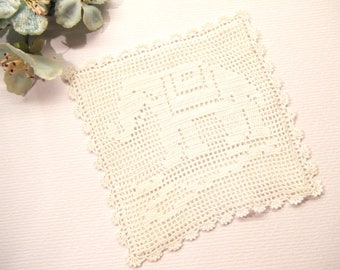 Little Vintage Cross Stitch Style ELEPHANT Lace Square, 3 7/8", ANIMAL CHARITY Donation