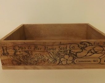 Seed Packet Wedding Crate. Personalized. Vintage Style. Aged Wood