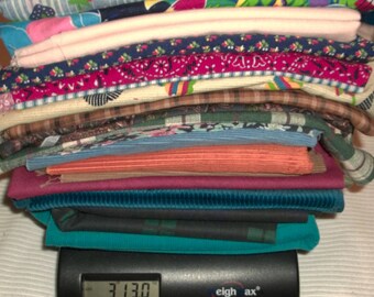 De-stash Lot of scraps and pieces of vintage fabrics, corduroy, cotton prints, polyester etc. 3# 13 oz.