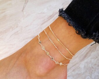 Rose Gold Anklet, Rose Gold Jewelry, Anklets for Women, Layered Anklet, Rose Gold Anklets, Satellite Anklet