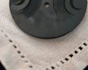 1920s Wafer Thin Licorice Celluloid Carved Button/ Black Black Button/ Art Deco Button/ Flapper Fashion/ Antique Button / Costume Design