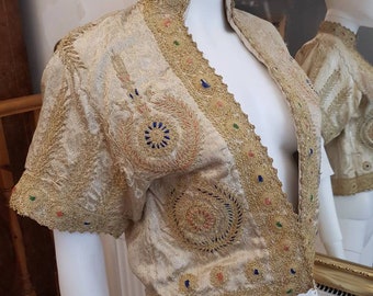 Pretty Champagne Vintage 1950s 50s Heavy Embroidered Brocade Bolero Shrug Jacket M