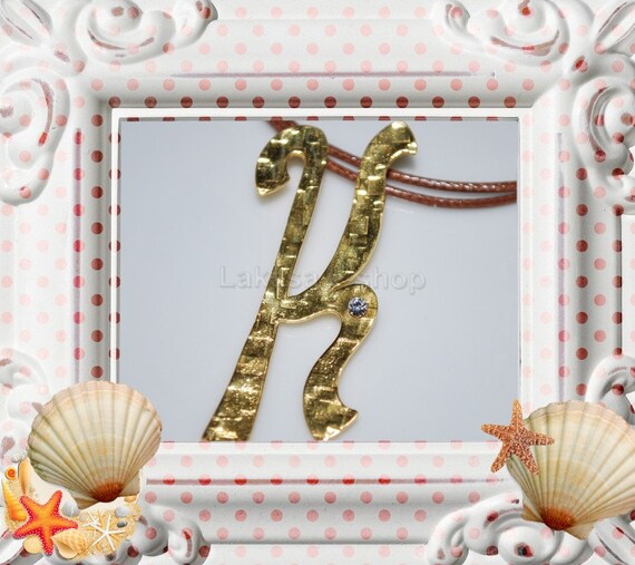 Monogram Κ Sterling Silver Gold-plated Jewelry Necklace in brown cordon with Crystals Lakasa e-shop best personalised gift ideas for her