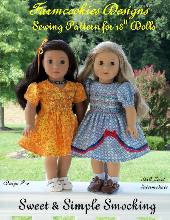 18" American Girl® Size Printed Sewing Pattern: SWEET and SIMPLE SMOCKING /Pattern Fits American Girl ® or Other 18" Dolls