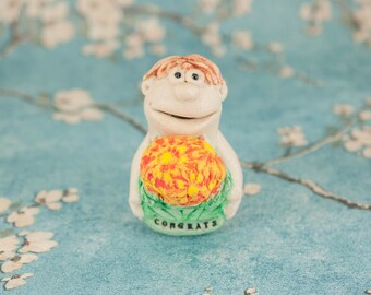 Congrats Man Figure Bouquet of Flowers Girl Gift Womens Gift Ideas Girlfriend Gift Ideas Beauty Gift Birthday Gift/for/Her Hand Painted