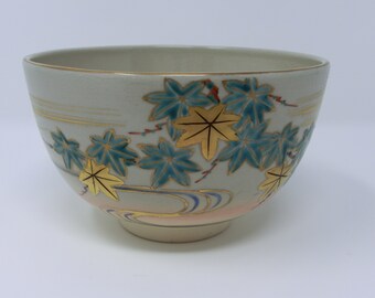 Japanese tea cup for tea ceremony, maple motif, vintage