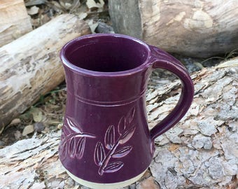 Locust Leaf Mug Purple 10 ounce Handmade Pottery by Daisy Friesen