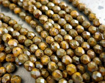 3mm Sunflower Yellow Picasso Beads, Faceted Firepolished, Full Strand of 50 Beads
