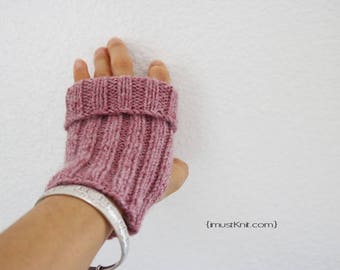 knitted fingerless gloves || 2-way to wear fingerless mittens ||| ribbed gloves || womens driving gloves -rose heather