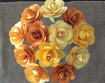 Yellow Paper Flowers| Orange| Paper Roses| Paper Flower Bouquet| Stemmed Paper Flowers| Paper Flower Arrangement| Paper Flower Centerpiece