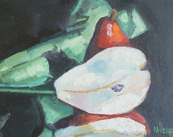 Pear Still Life, Small Oil Painting, 6x8" Original Oil, Daily Painting, "Red Pears" by Carol Schiff, Free Shipping in US