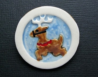 Reindeer Porcelain Brooch Handmade Christmas Jewelry