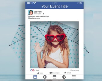 Facebook Photo Prop Editable Frame, Blue Photo Booth Prop, Weddings,Birthday, Baby or Bridal Shower, Template, Instant Download PDF