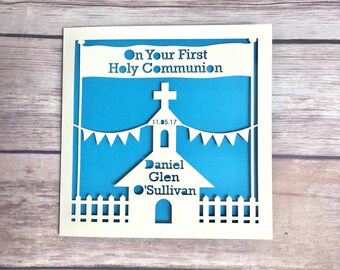 Personalised Holy Communion Card, Baptism, Confirmation, Boy, Girl, Niece, Nephew, Handmade, Catholic Church, Religious Card, 1st Communion