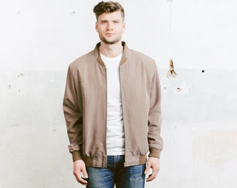 Men's Lightweight Jacket . Brown Bomber Jacket Vintage 80s Coat Outerwear Flight Aviator Jacket Minimalist Jacket . size Extra Large XL