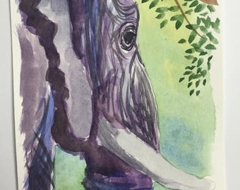 Original watercolor elephant painting