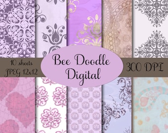Digital Scrapbook Paper, Printable Paper, Digital Paper, Digiscraps, Lavender, Purple,