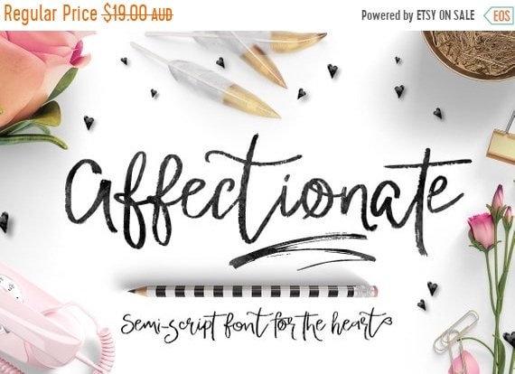 70% OFF Sale Valentines Day Digital Font - Affectionate Brush Script Font - Heart swashes