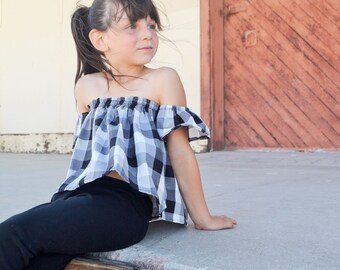 Buffalo plaid Over the shoulder top