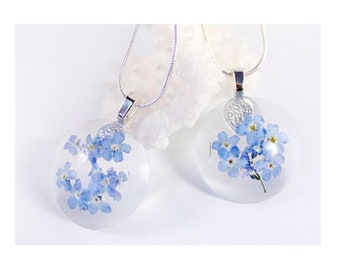 blue necklace flower terrarium jewelry girlfriend gift for friend forget me not flower necklace terrarium gift for her friendship gift Рю27
