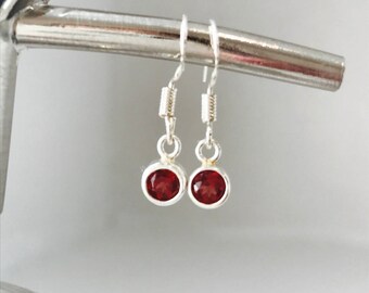 Garnet Earrings Red Silver Earrings Gemstone Earrings January Birthday January Birthstone Charm Earrings, January Earrings
