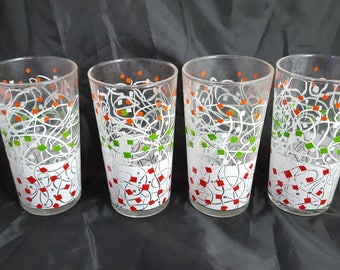 4 Vintage 50s Tumblers Spaghetti & Squares
