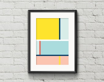 Mondrian Lines Poster, Lines Minimalist Poster, Geometric Abstract Art, Colorful Digital Poster, Instant download, "HORIZON3"