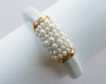 White Pearl Wrapped Leather Bracelet