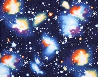 216419 navy blue oxford fabric with outer space theme by Kokka