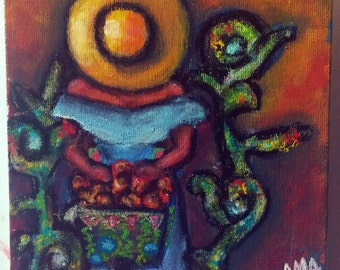 Original acrylic painting/ with easel.