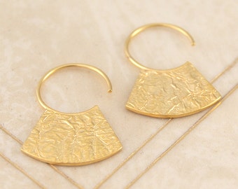Gold Earrings, Gold Drops, Boho Earrings, Statement Earrings, Hammered Earrings, Drop Hoop Earrings, Textured Earrings, Vermeil Earrings