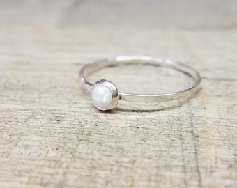 Opal Ring Sterling Silver Stacking Ring