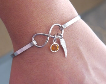 Angel Wing Bracelet, Birthstone Bracelet, Infinity Bracelet, Infinity Wing Bracelet, Memorial Gifts, Miscarriage Gifts, Guardian Angel Gifts