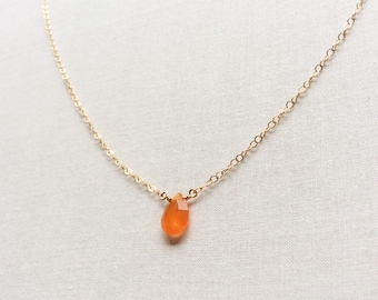 Gold Carnelian Necklace, Carnelian Necklace, Carnelian Jewelry, Tiny Carnelian Necklace, Orange Necklace, Orange Stone Necklace, GN14