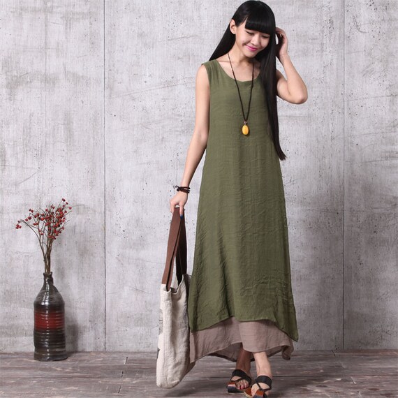 Items similar to Loose Fitting Long Maxi Dress Summer Dress in Green Sleeveless Sundress for