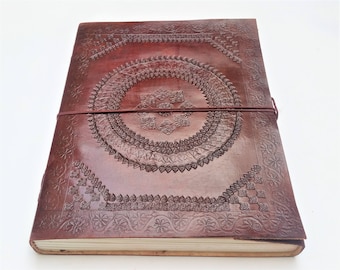 A4 Leather Journal, Mandala Leather Journal, Refillable Journal, Large Journal, Leather Notebook, Scrapbook, Diary, Sketchbook.