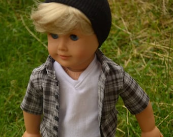Black beanie hats for 18 inch dolls (like American girl dolls) boy doll clothes