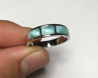 Genuine AAA Dominican Larimar 925 Sterling Silver Men's, woman Band Ring sizes 6,7,8,9,10,11,12. Wedding ring