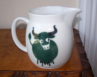 Arabia of Finland, Green Cow Bull, Arabia Pitcher, Kaj Franck, Anja Juurikkala, Milk Jug, Vintage, Green Cow, Green Bull, Green Bull Pitcher