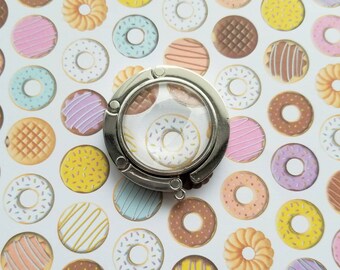 Silver Foldable Purse Hook - Donut Print - Purse Hanger - Handbag Hook