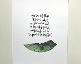 Romans 15:13 Hand Lettered & Watercolor Art Print