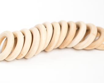 30 Baby Teething Wood Rings, Round - 1 3/4 inch Unfinished Wooden Rings for DIY| Box 26