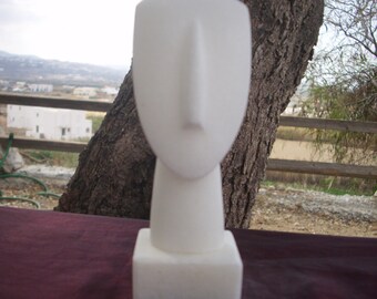 Hand Carved Snow White Marble Cycladic Art Head 11 cm, Triangular Shaped, Authentic Museum Replica, Sculpture Art, Unique Art Gift