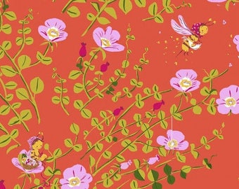 Heather Ross Briar Rose Nanny Bee In Coral Fat Quarter
