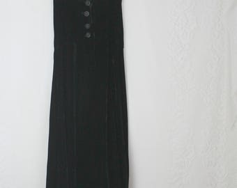 80s Black Velvet Maxi Skirt // Vintage High Waist High Rise Witchy Witch Long Skirt // Size: XS