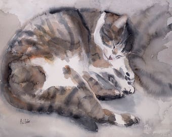 Tabby-Tabby Cat Painting, Watercolor Cat Painting, Original Art Cat, Original Watercolor Painting, Cat Lover Gift, Gift for Cat Lover