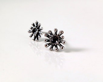Sterling Silver stud earrings, Splash, darkened silver, Gifts under 25