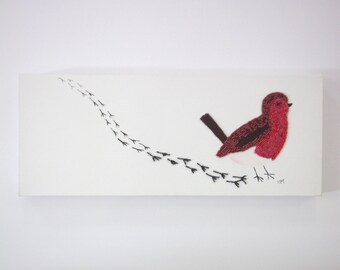mixed media canvas - canvas wall art - wall hanging snow - robin wall hanging - bird wall hanging - robin wall art - long narrow art