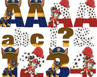 Paw Patrol Alphabet | Instant Download | Digital Letters and Numbers | Printable Letters and Numbers | Chase & Marshall Clipart