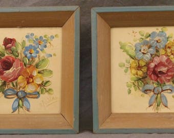 2 Vintage Original Paintings Country Floral